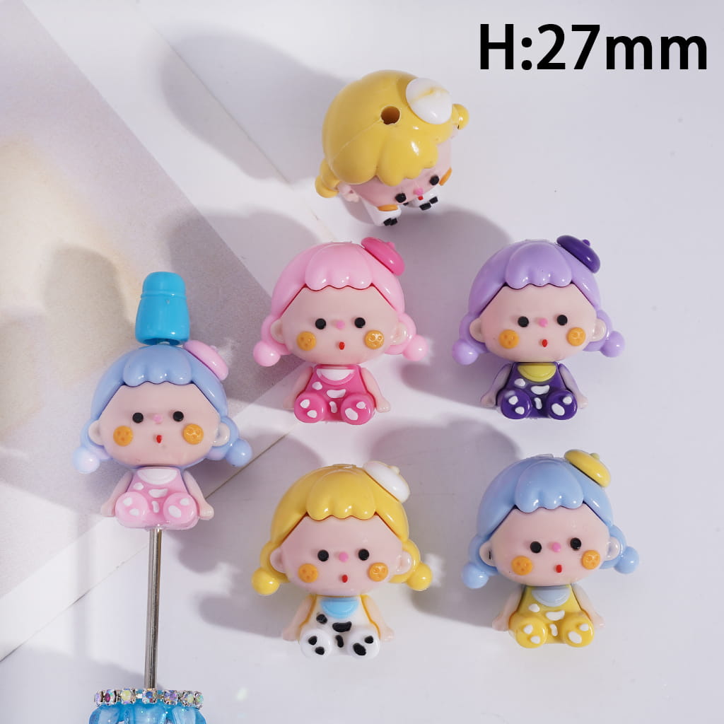 Lovely Baby Girl with Bib Series, Soft PVC Rubber Beads Height 27MM, Random Mix