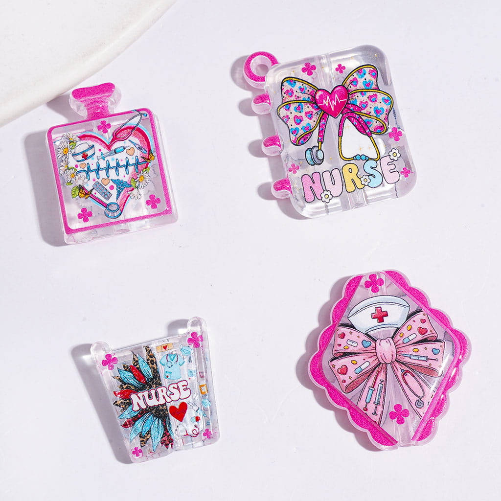 Cute Nurse & Medical-Themed Pink Series Acrylic Beads & Pendants, Random Mix