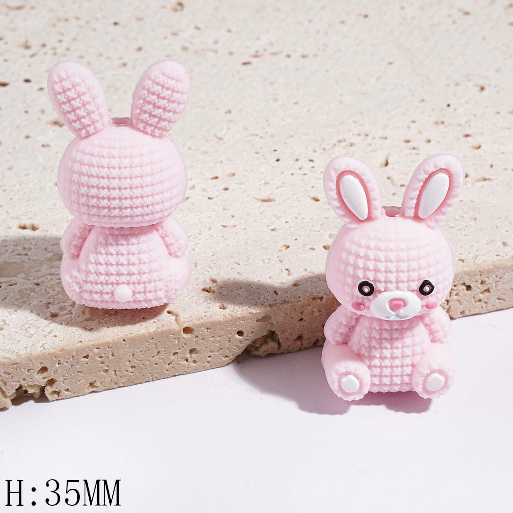 3D Knitted Style Bunny with Shy Expression Silicone Focal Beads, Height 35MM, Multi-Color