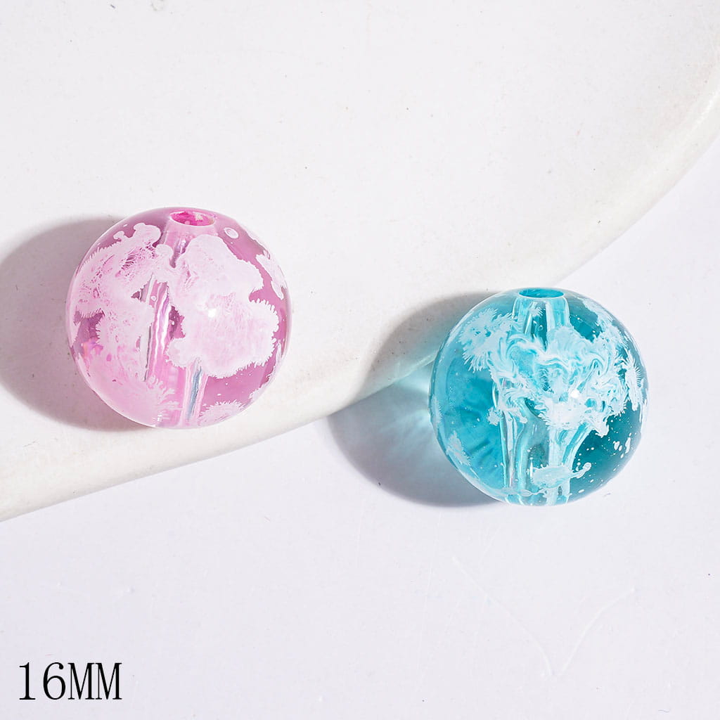 Artistic White Speckled Painting Effect Semi-Clear Round Acrylic Beads for Bracelets, 16MM, Multicolor, Random Mix