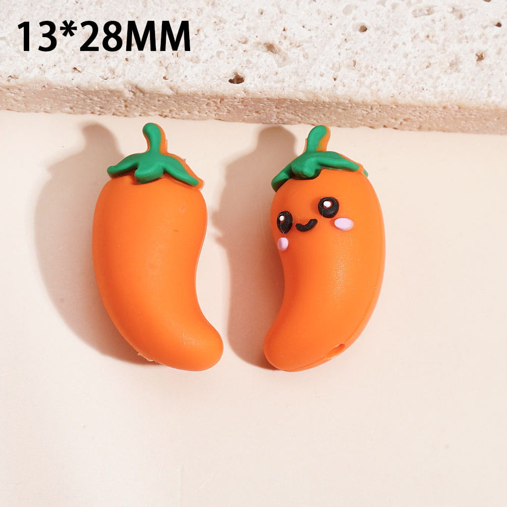 3D Cartoon Design CuteChili Pepper Silicone Focal Beads 13*28MM, Random Mix