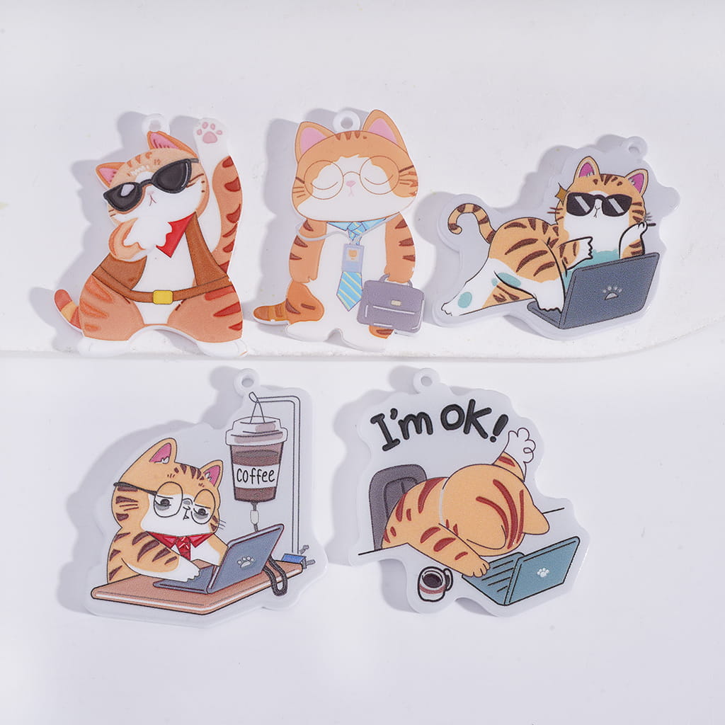 Cute Working Cat Life Series Acrylic Bead Pendants Random Mix