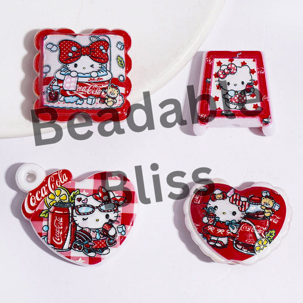 Cute Cat Characters in Soda Soft Drink Series Acrylic Beads and Pendants, Random Mix