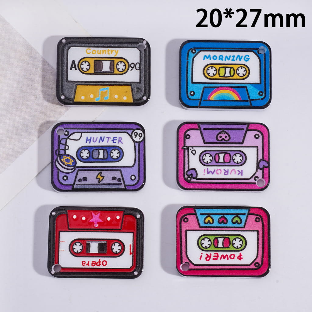 Retro Cassette Tape in Various Style, Acrylic Beads Pendant 20*27MM, Random Mix