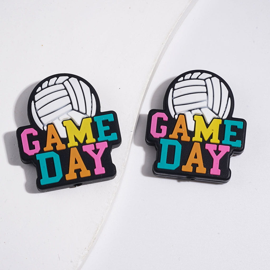 Assorted Designs Sports with Text "GAME DAY" Silicone Focal Beads