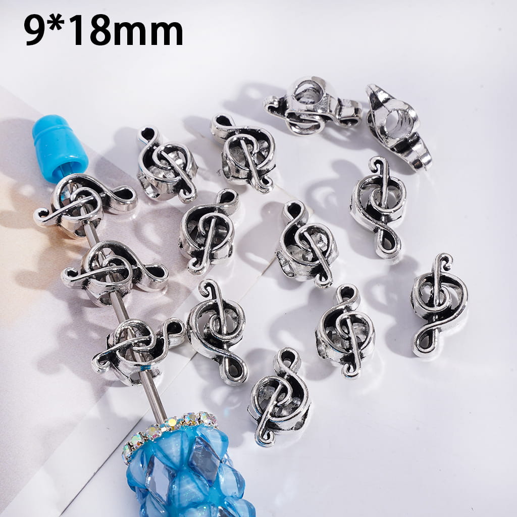 Silver‑Black Treble Clef Big Hole Alloy Beads 9*18MM, Horizontal Hole (The Hole Diameter is 5 MM)