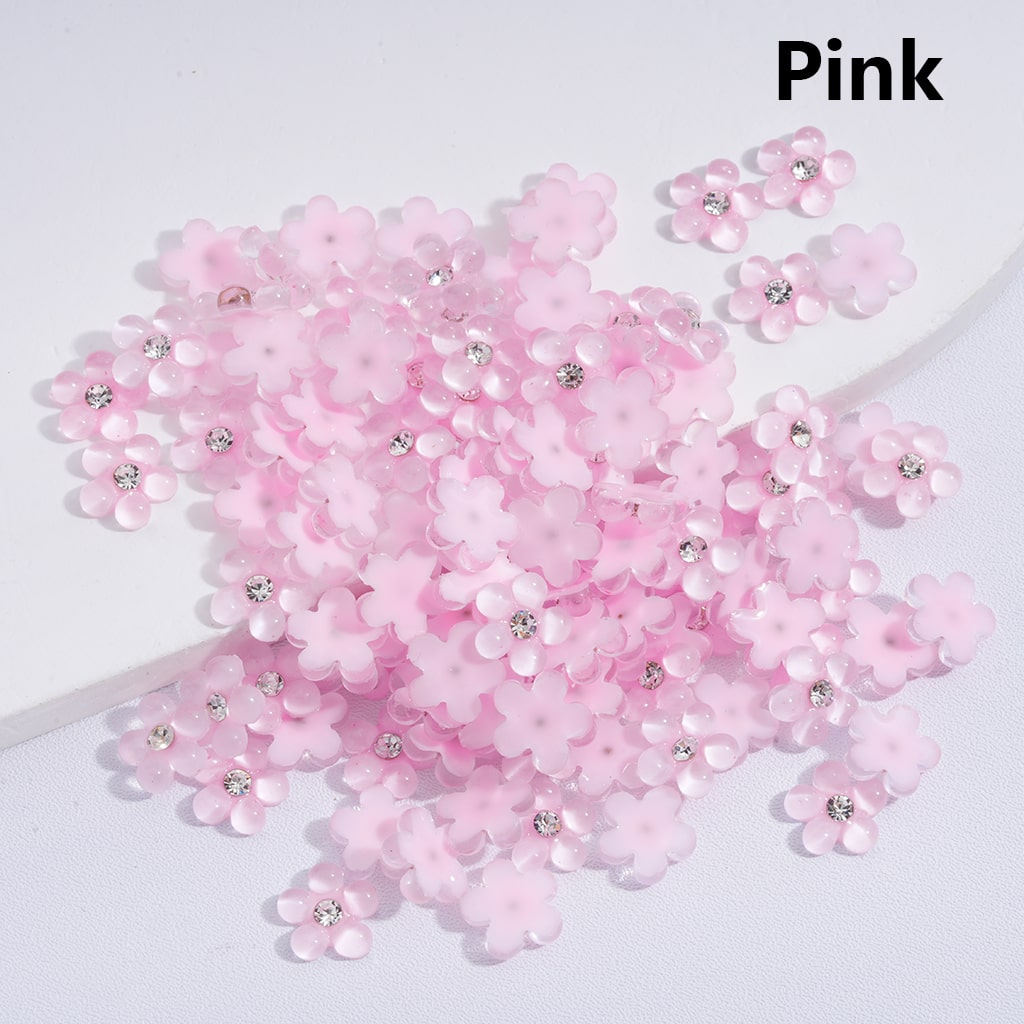 Mini Pearl Flower Design with Clear Rhinestones Charm Beads Solid Colors 10MM