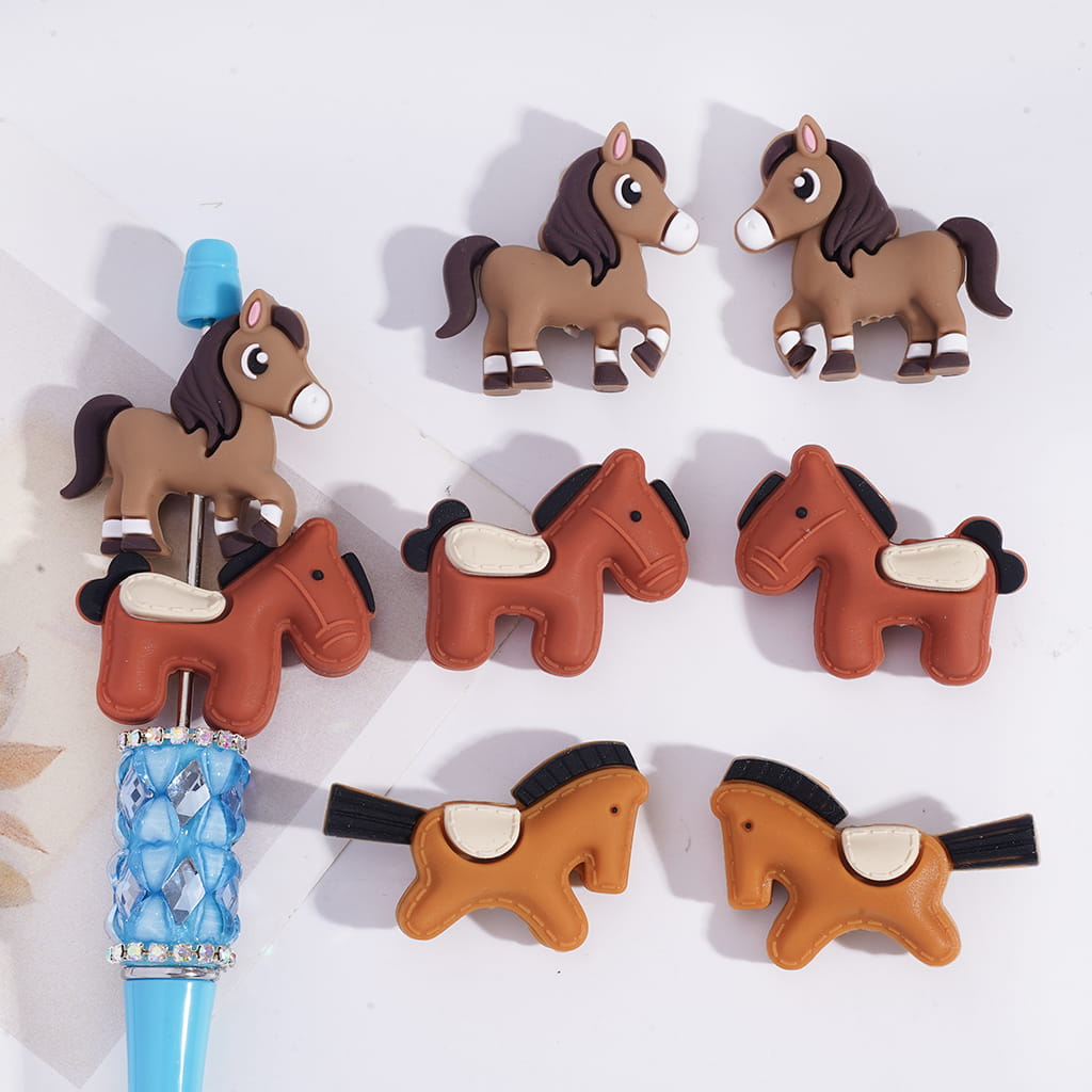 3D Animal Horse Series in Various Colors Silicone Focal Beads