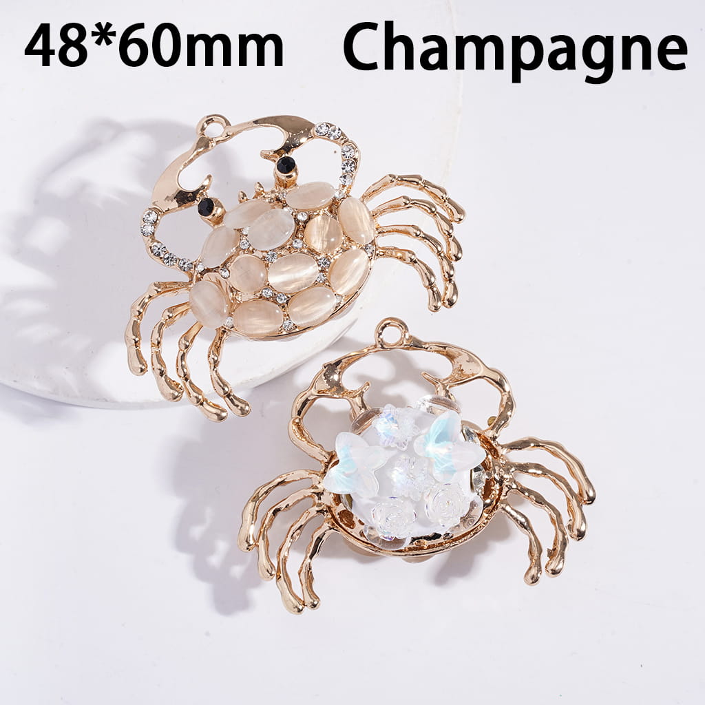 Orange Champagne Clay Beads with Alloy Crab Pendant, Rhinestones & Rose Flowers 48*60 MM