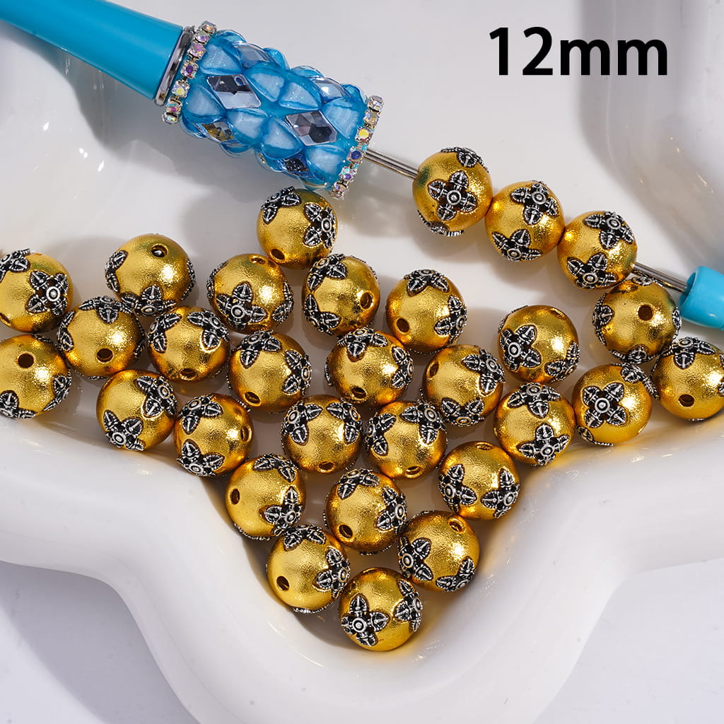 Silver Four‑Petaled Flower Design Gold Alloy Beads 12MM