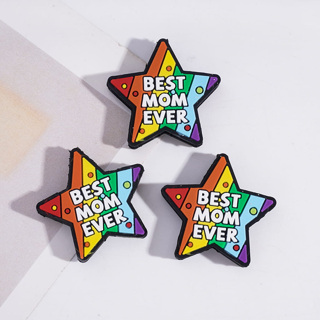lridescent Striped Star Best Mom Ever’ Message Star Shape Silicone Focal Beads