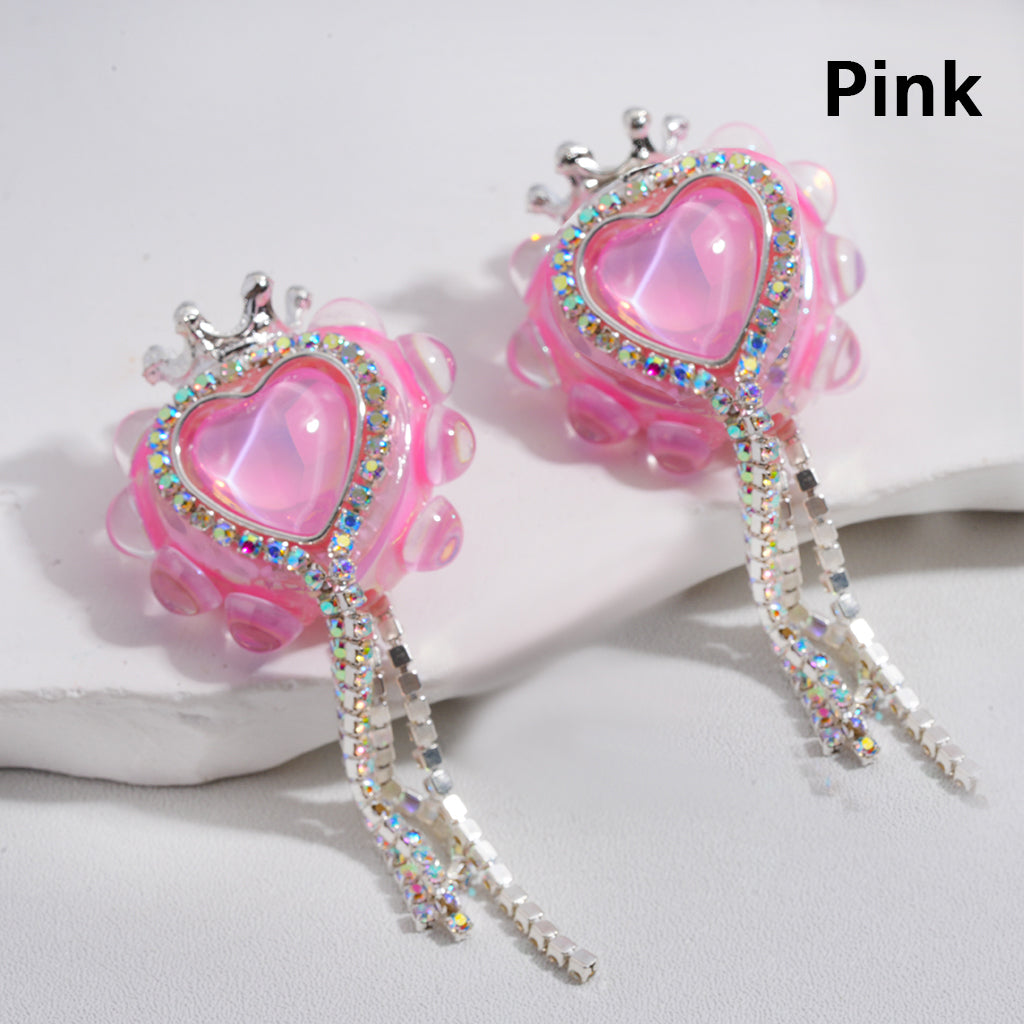 Cute Heart with Silver Alloy Crown and AB Rhinestone Chains Acrylic Beads 25*28MM