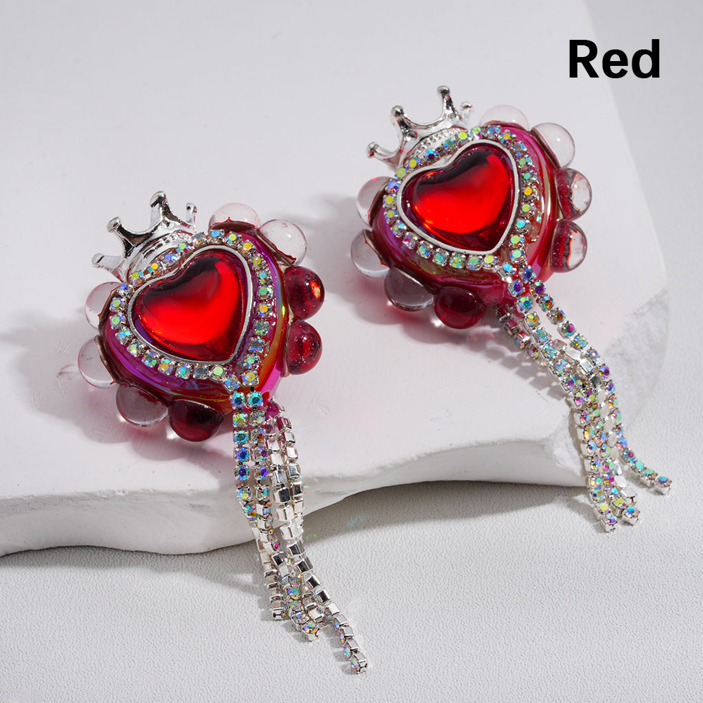 Cute Heart with Silver Alloy Crown and AB Rhinestone Chains Acrylic Beads 25*28MM