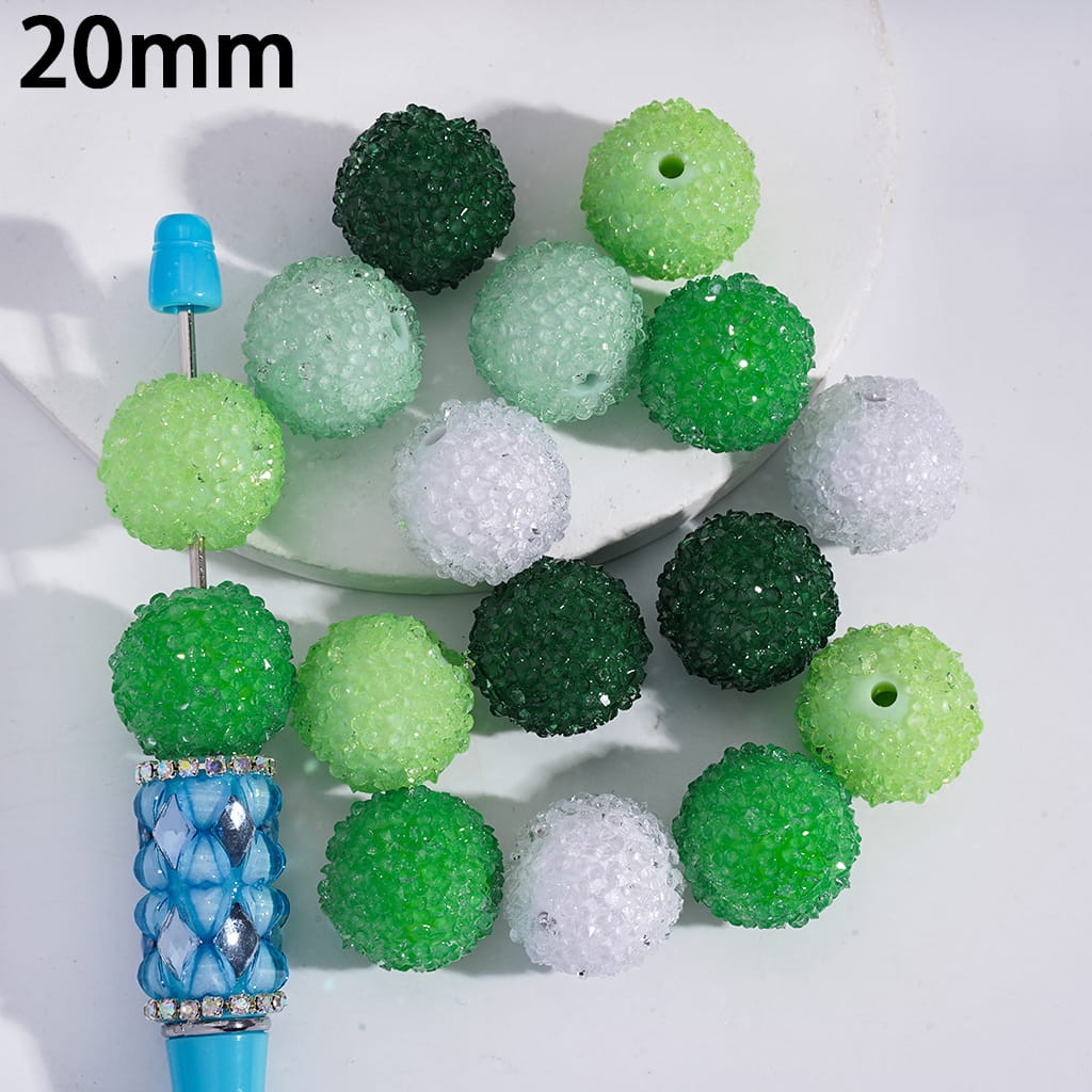 Green Shiny Cone Rhinestone Round Sugar Acrylic Beads, 20MM Random Mix