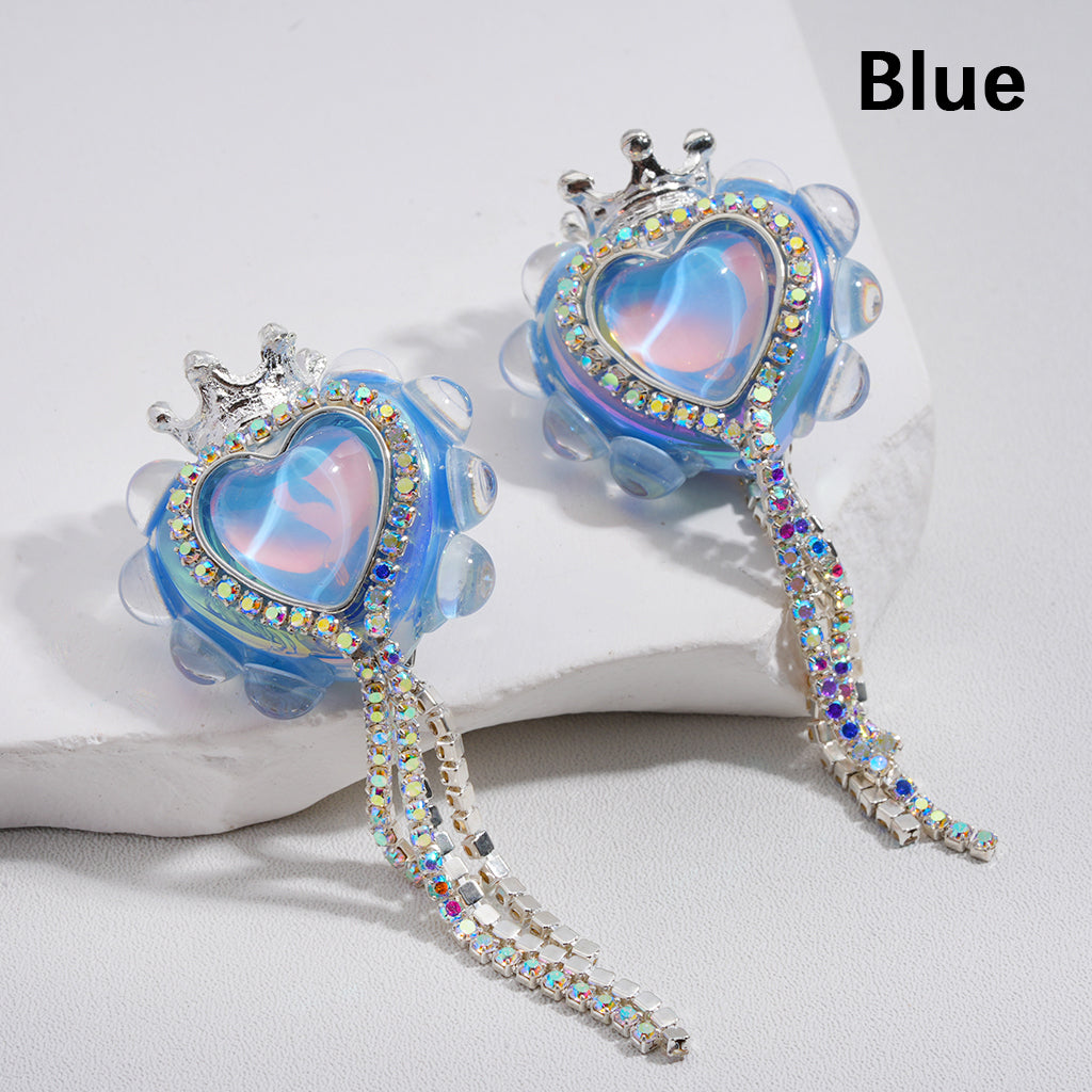 Cute Heart with Silver Alloy Crown and AB Rhinestone Chains Acrylic Beads 25*28MM