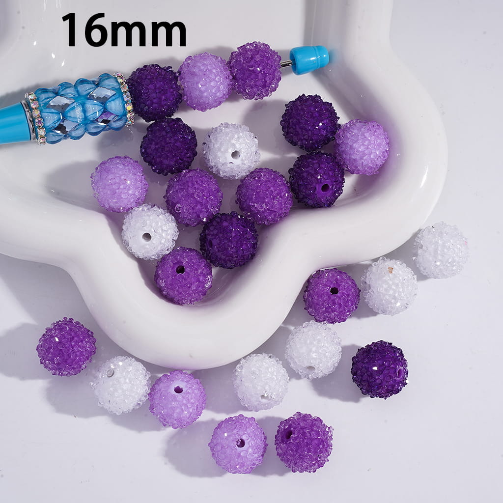 Purple Sugar Acrylic Beads with Mini Cone Rhinestones 16MM Random Mix