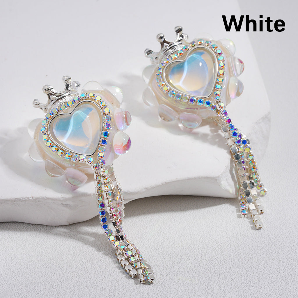 Cute Heart with Silver Alloy Crown and AB Rhinestone Chains Acrylic Beads 25*28MM