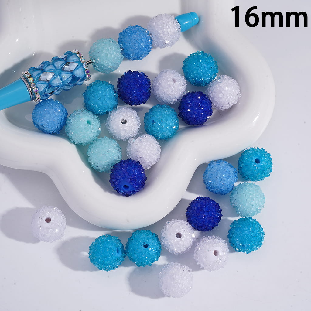 Blue Shiny Cone Rhinestone Round Sugar Acrylic Beads, 16MM Random Mix