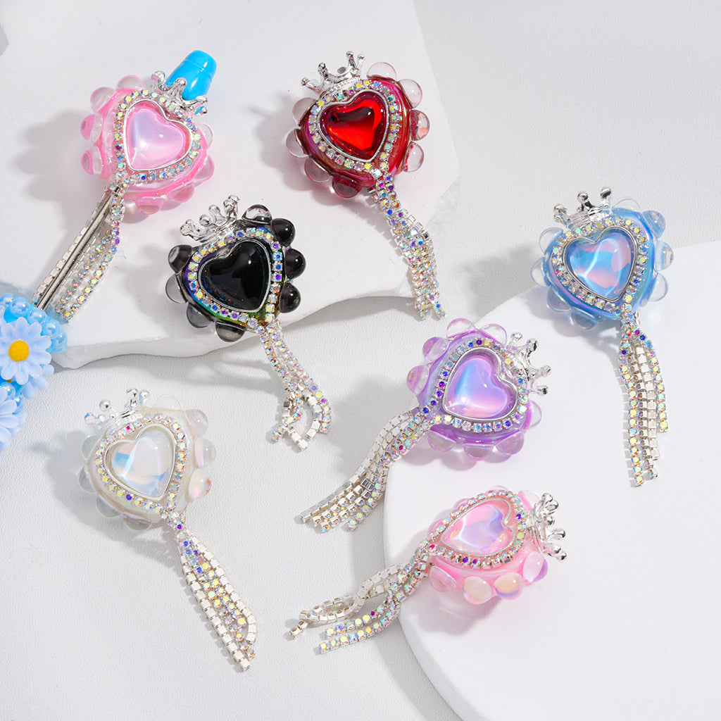 Cute Heart with Silver Alloy Crown and AB Rhinestone Chains Acrylic Beads 25*28MM