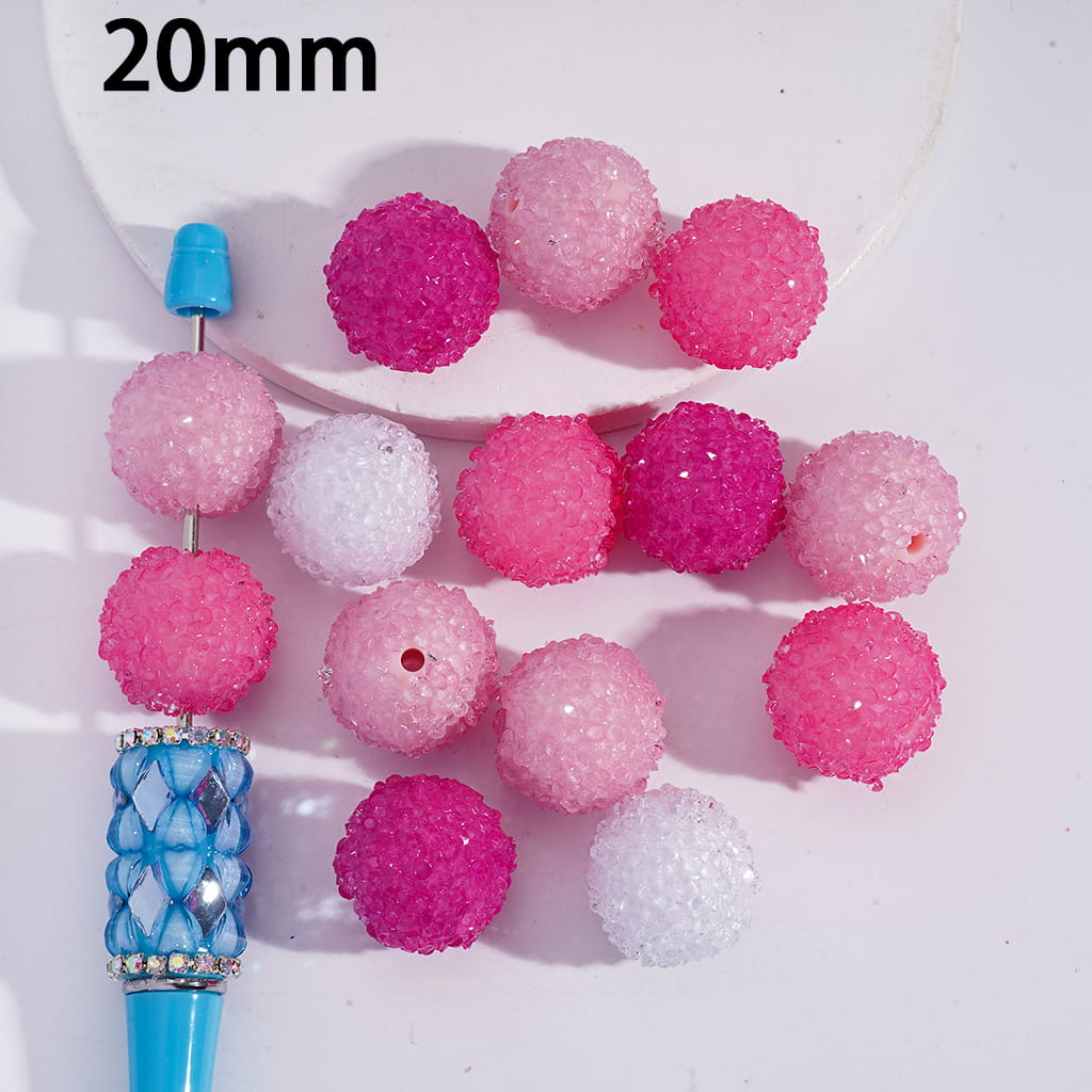 Pink Shiny Cone Rhinestone Round Sugar Acrylic Beads, 20MM Random Mix