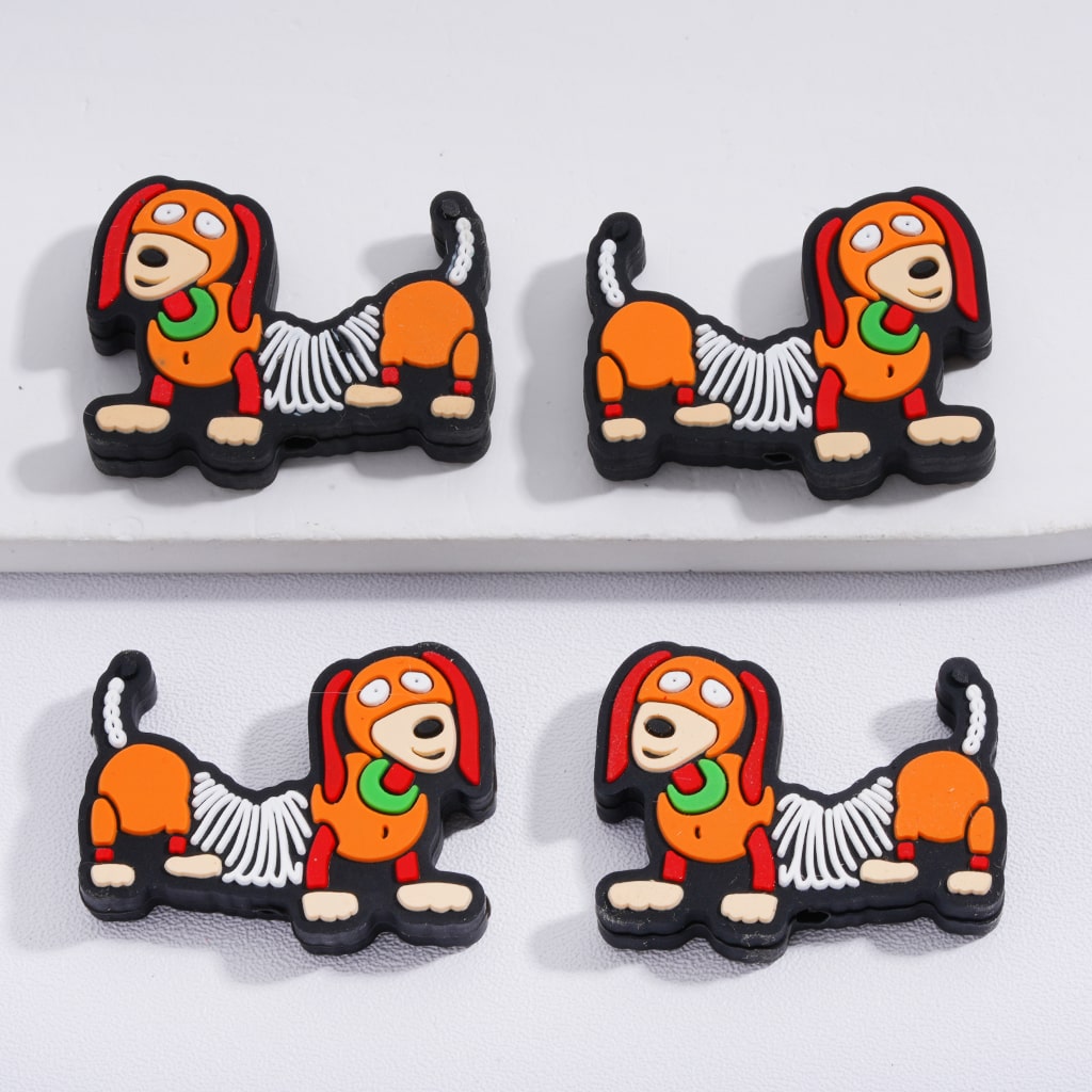 Little Cute Sausage Dog with Green Collar Silicone Focal Beads