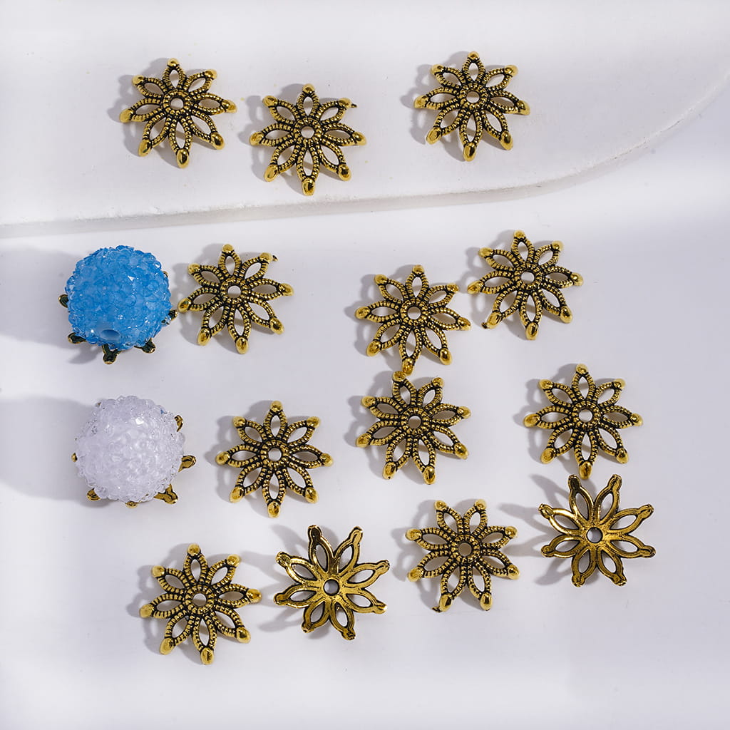 Lotus Flower Alloy Bead Cages with Gold & Black Bead Caps Fits 20MM Beads