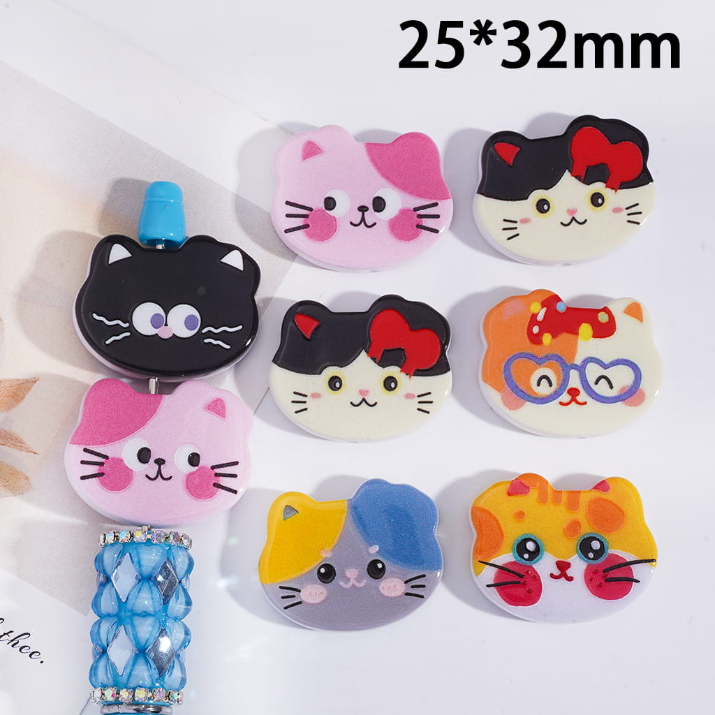 Lovely Cat Head Series Acrylic Beads, 25*32MM Random Mix