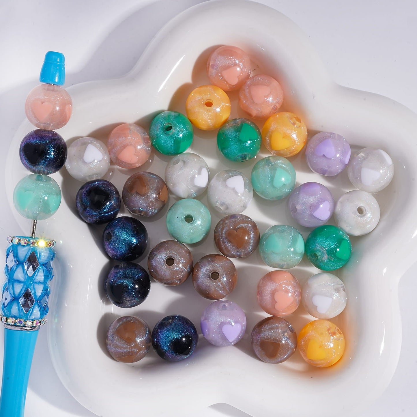 Glittery Round Acrylic Beads Heart Inside, Random Mix, 16MM