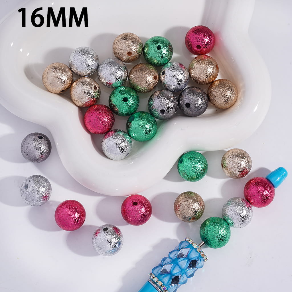 Festive Christmas Solid Color Wrinkled Round 16MM Acrylic Bracelet Beads Random Mix