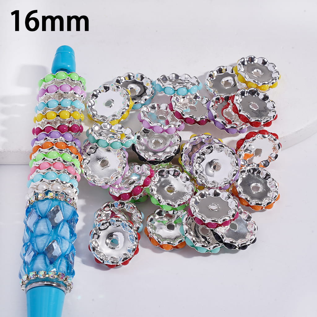 Wavy Shape Alloy Spacer Beads with Macaron Color Mini Balls, 16MM Random