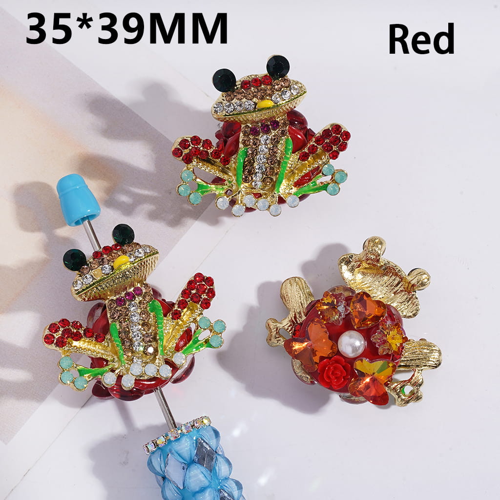 Bling Bling Alloy Frog with UV Coating Multi-Color Rhinestones & White Pearl Rose Flower Clay Beads , 35*39MM
