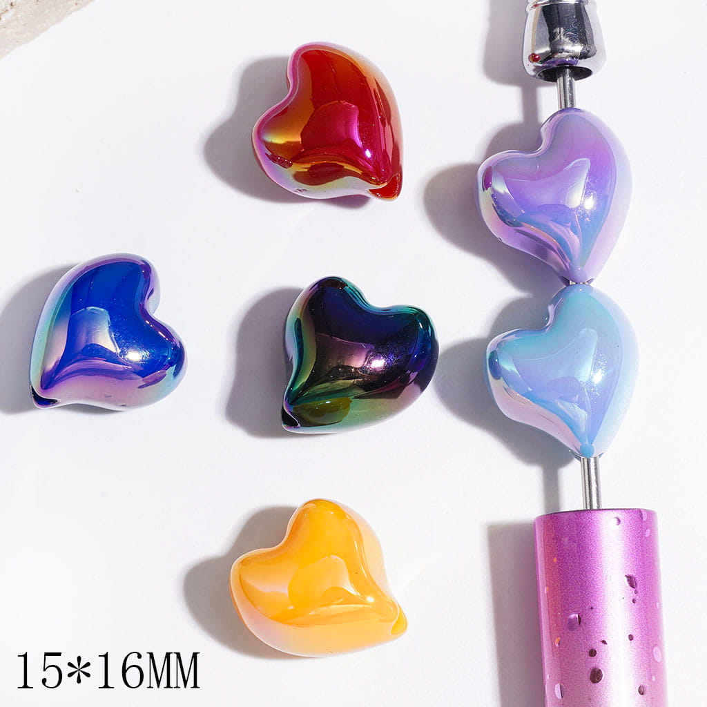 UV-Coated Solid Color Heart-Shaped Acrylic Beads, 15*16MM, Random Mix