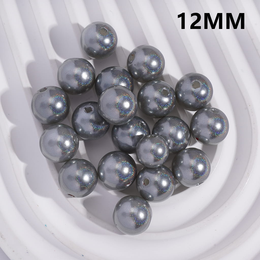 Shiny Glossy Glitter Black Gray Round Acrylic Beads, 12MM