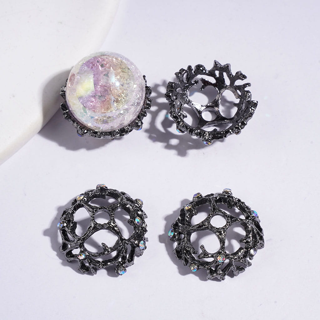Tree Branch Nest Bead Cages with AB Rhinestones, Alloy Bead Cap, Multicolor (They Fit 16MM Beads)