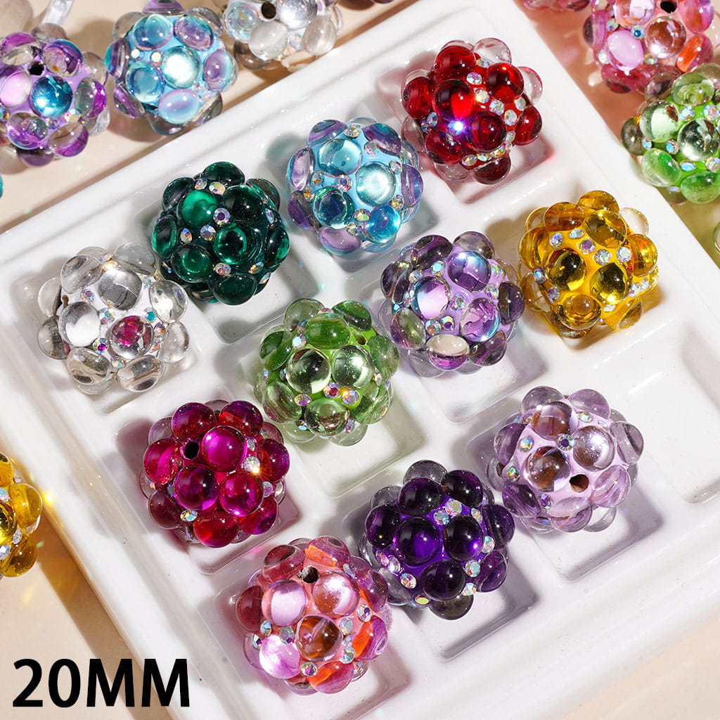 Handcrafted Acrylic Beads with Semicircle and AB Rhinestones, 20MM, Multi Colors Random Mix