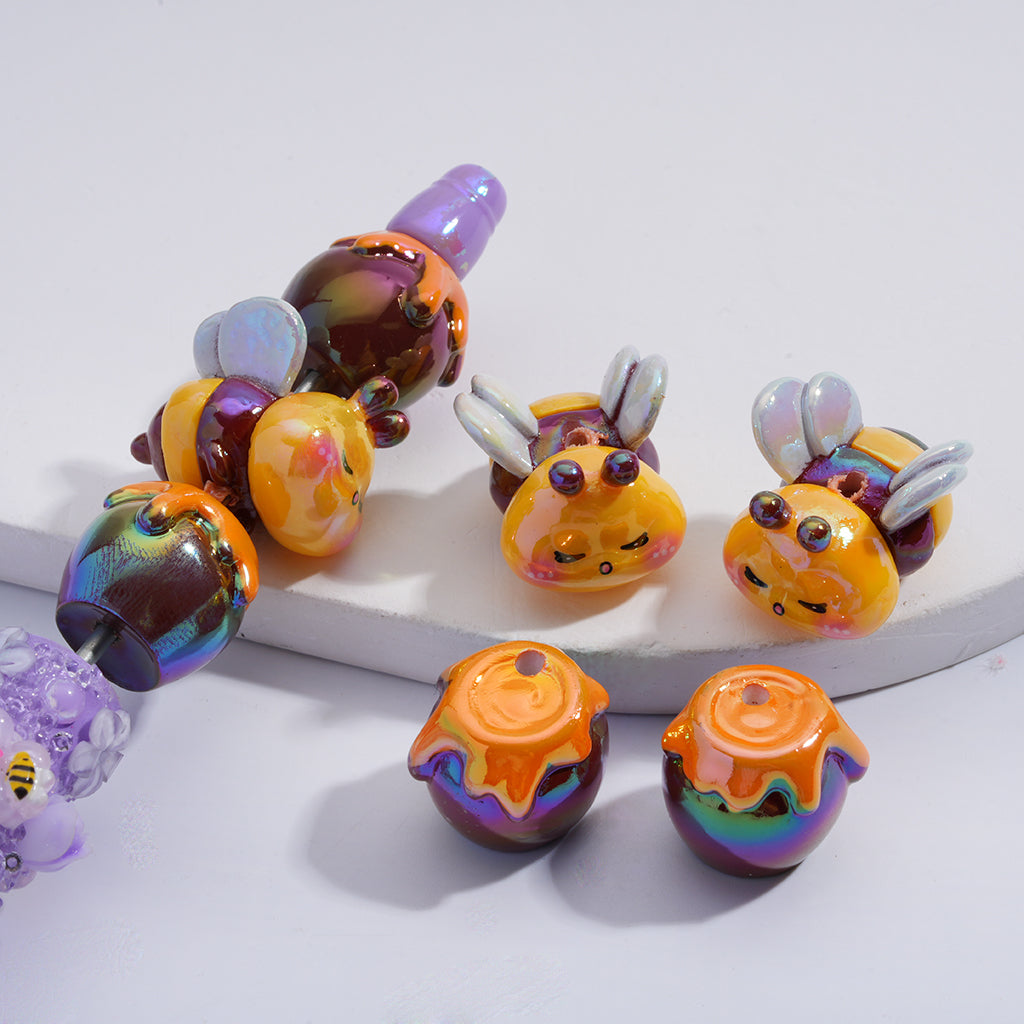 Bee & Honey Pot Design UV Coated Acrylic Beads Random Mix