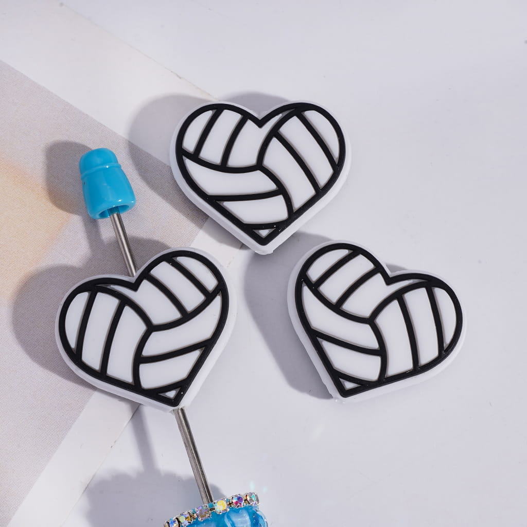 Volleyball Texture Sports Style Heart Shape Silicone Focal Beads