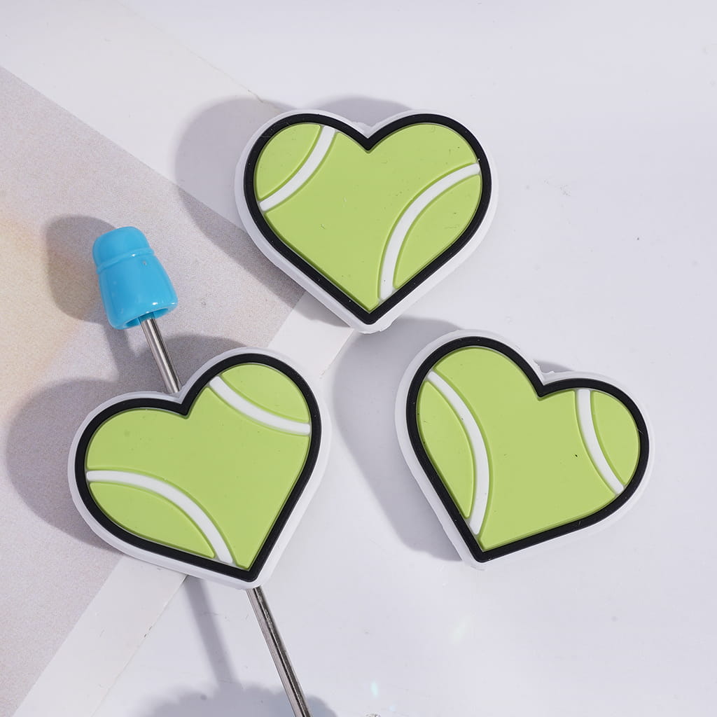 Tennis Texture Sports Style Heart Shape Silicone Focal Beads