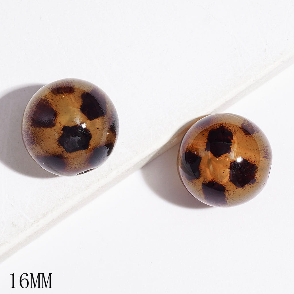 Wild Leopard Print Pattern Light Brown Round Acrylic Beads for DIY Bracelets, 16MM