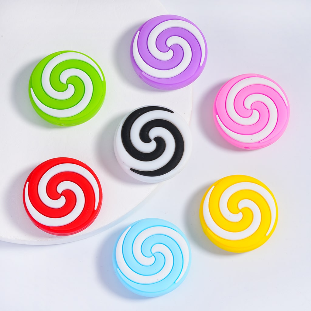 Round Pink White Lollipop Candy Silicone Focal Beads