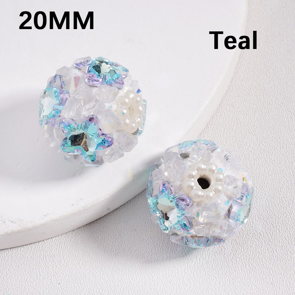 Sparkling Star Mini Rock Rhinestones with White Pearls Multi Color Luminous Clay Beads 20MM