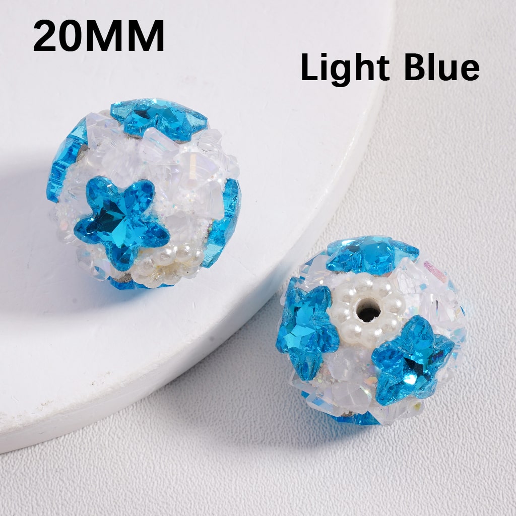 Sparkling Star Mini Rock Rhinestones with White Pearls Multi Color Luminous Clay Beads 20MM