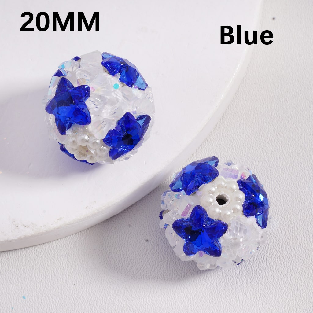 Sparkling Star Mini Rock Rhinestones with White Pearls Multi Color Luminous Clay Beads 20MM