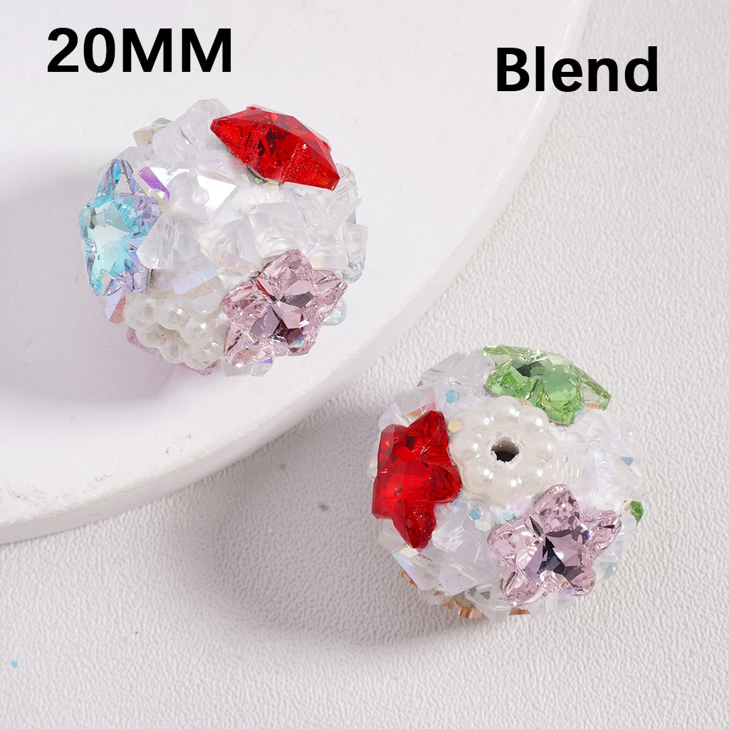 Sparkling Star Mini Rock Rhinestones with White Pearls Multi Color Luminous Clay Beads 20MM