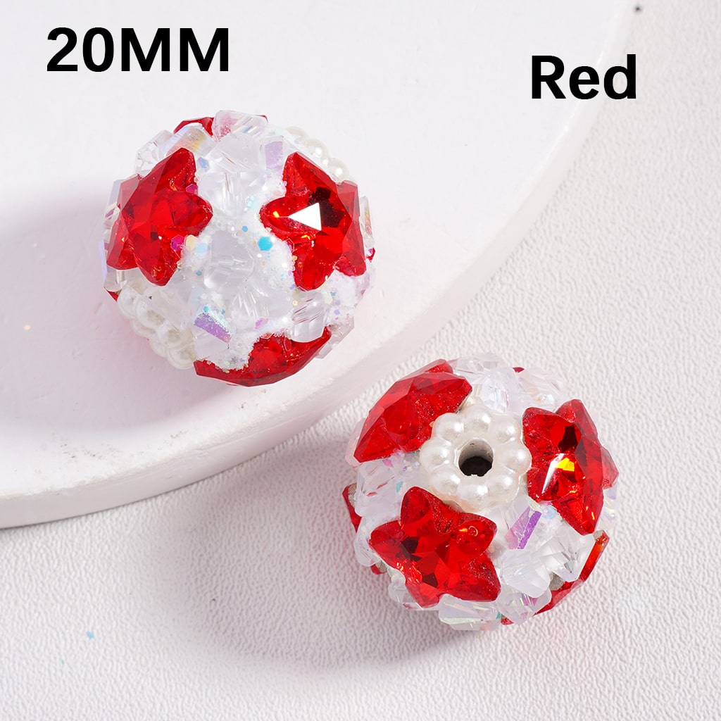 Sparkling Star Mini Rock Rhinestones with White Pearls Multi Color Luminous Clay Beads 20MM