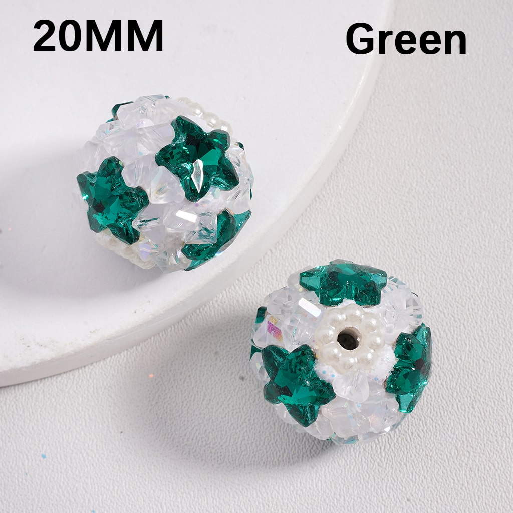 Sparkling Star Mini Rock Rhinestones with White Pearls Multi Color Luminous Clay Beads 20MM