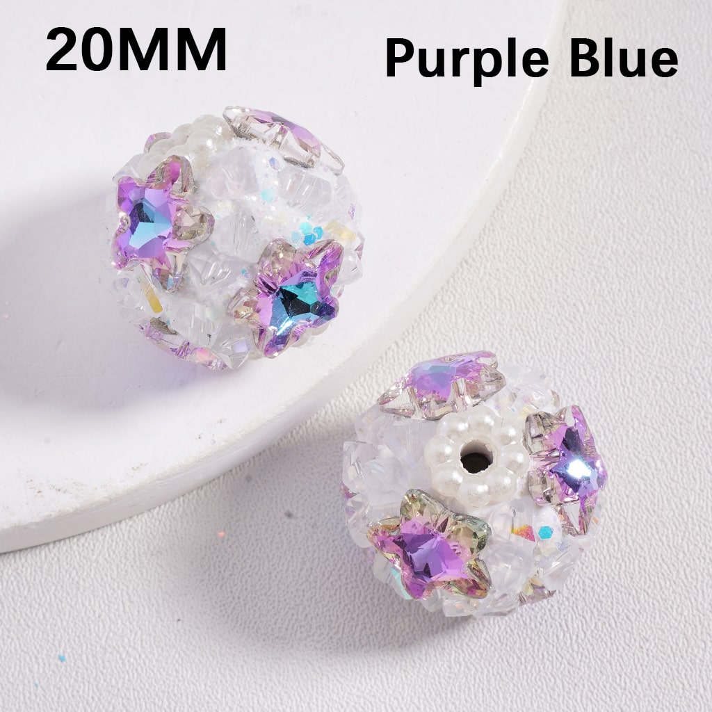 Sparkling Star Mini Rock Rhinestones with White Pearls Multi Color Luminous Clay Beads 20MM