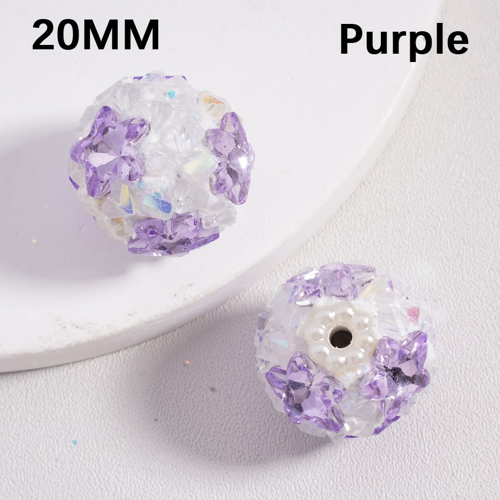 Sparkling Star Mini Rock Rhinestones with White Pearls Multi Color Luminous Clay Beads 20MM