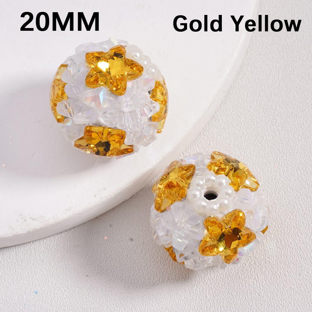 Sparkling Star Mini Rock Rhinestones with White Pearls Multi Color Luminous Clay Beads 20MM