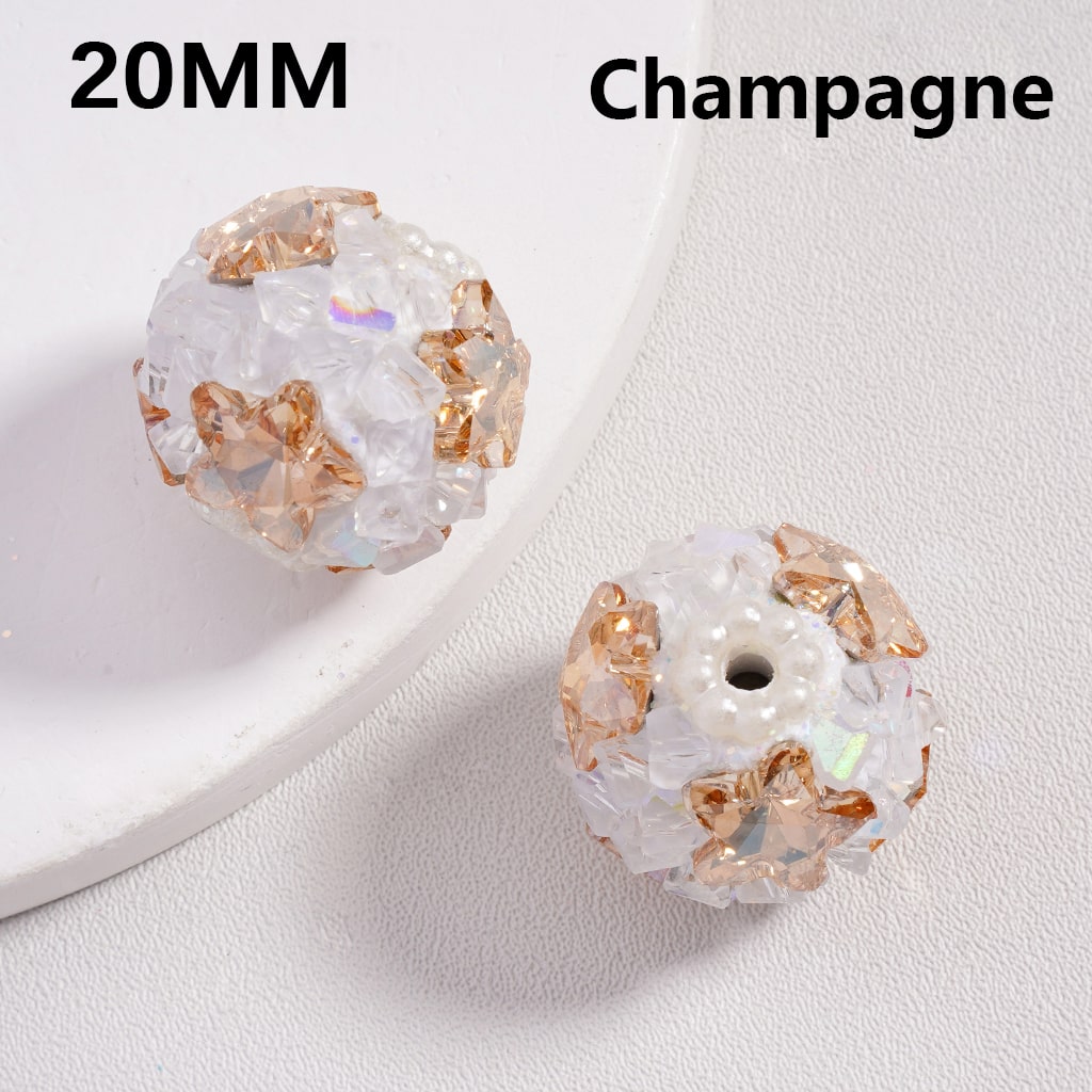 Sparkling Star Mini Rock Rhinestones with White Pearls Multi Color Luminous Clay Beads 20MM